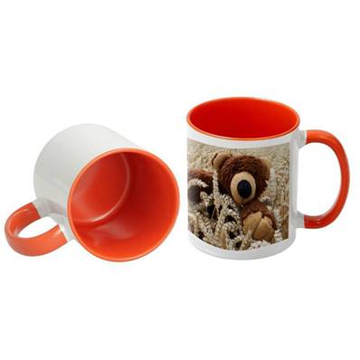 MUG Blanc 11oz/320ml avec intérieur et poignée ORANGE - lot de 12