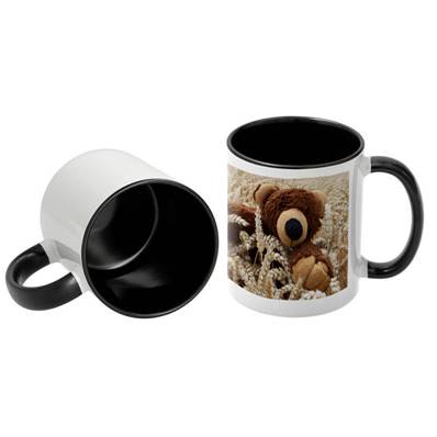 MUG Blanc 11oz/320ml avec intérieur et poignée NOIR - lot de 12