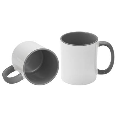 MUG Blanc 11oz/320ml avec intérieur et poignée GRIS - lot de 12