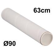 Tube Carton blanc 63cm ø90 + embouts - Lot de 6